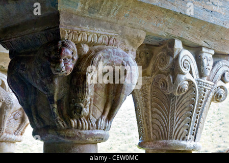 Column head marble carving, The Monastery of Prieurè - Serrabone Priory Stock Photo