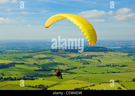 Paraglider Bleasdale Parlick Beacon Fell Fylde Lancashire England Stock Photo