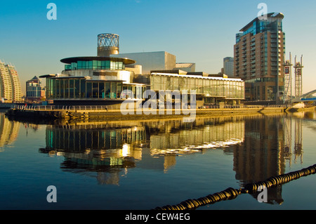 Morning light on the Lowry Arts Centre, Salford Quays, Greater Manchester Stock Photo