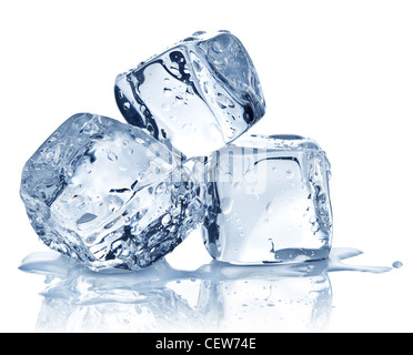 Three ice cubes on white background. Stock Photo