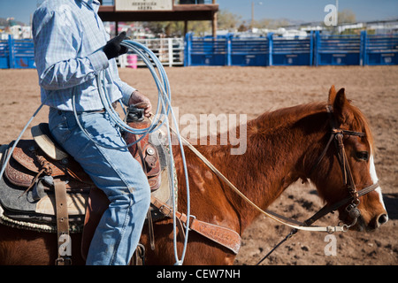 Sells, Arizona - The Masters division (Age 40+) of the Tohono O'odham Nation All Indian Rodeo. Stock Photo