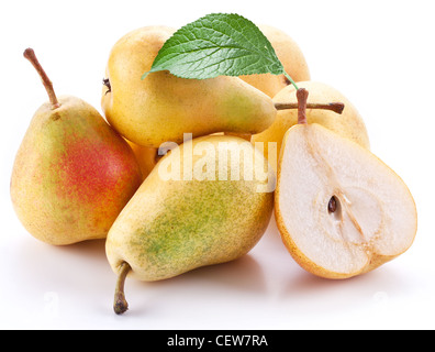 Ripe pears with a leaf.Objects are isolated on a white background. Stock Photo