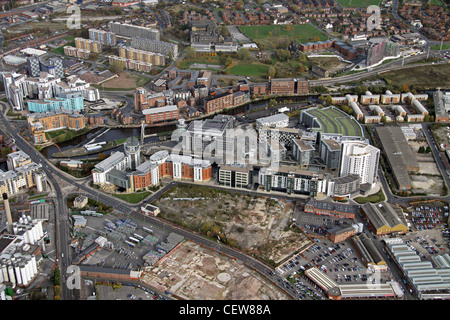 Aerial image of Leeds Dock area (formerly known as Clarence Dock), Leeds, West Yorkshire Stock Photo