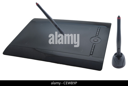 Graphic tablet with pen close up shoot on the white background Stock Photo
