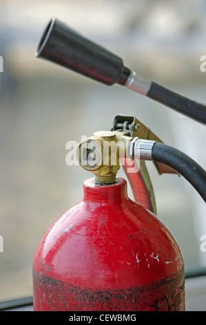 carbon dioxide fire extinguisher, and a funnel with a tube for gas Stock Photo