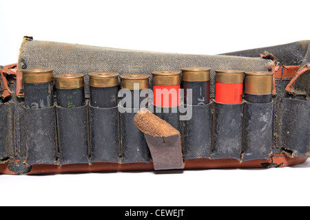 old cartridge belt on white background Stock Photo