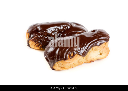 Chocolate Cream eclairs isolated on a white background Stock Photo