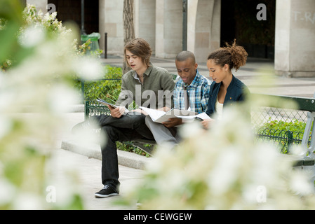 University students studying on campus, selective focus Stock Photo
