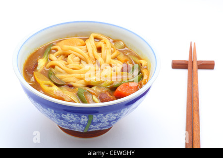 Udon cooked with curry topping, spicy japanese food Stock Photo
