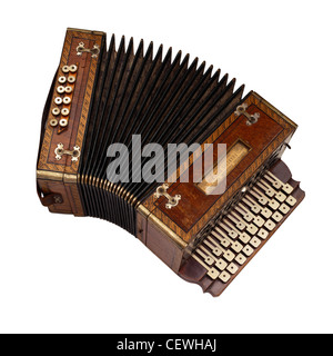 Vintage brown accordion isolated on white background Stock Photo