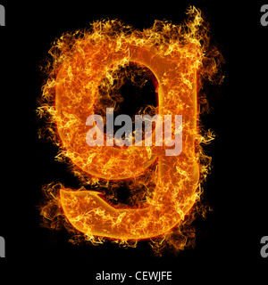 Fire small letter G on a black background Stock Photo