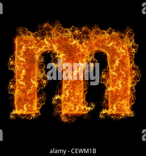 Fire small letter M on a black background Stock Photo