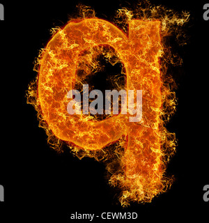 Fire small letter Q on a black background Stock Photo