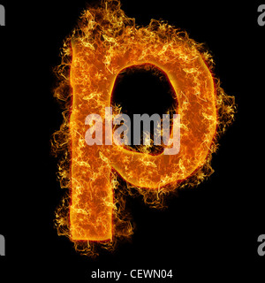 Fire small letter P on a black background Stock Photo