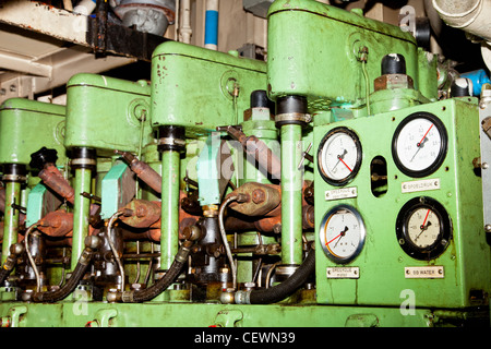 Closeup of the old large naval engine. Stock Photo