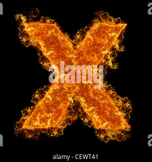 Fire small letter X on a black background Stock Photo