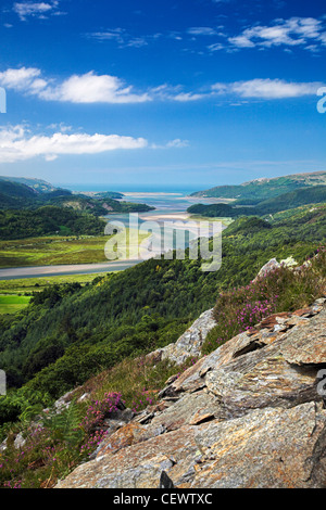 A view toward the Mawddach Estuary. Morfa Mawddach is a beautiful estuarine valley that begins it's journey in the heart of Meir Stock Photo