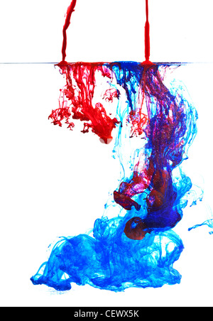 blue and red ink in water abstract Stock Photo