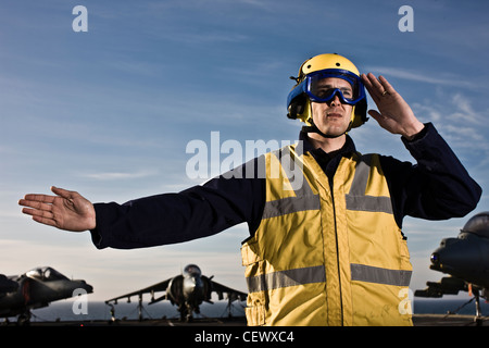 Air traffic control on naval aircraft carrier HMS Illustrius Stock Photo