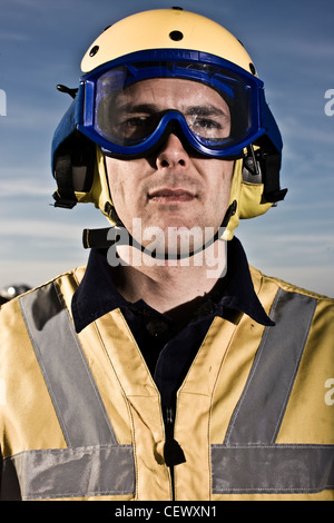Air traffic controller on naval aircraft carrier HMS Illustrius Stock Photo