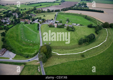 Aerial view of the village of Avebury and Avebury stone circle, a world heritage site and one of Europe's largest prehistoric st Stock Photo