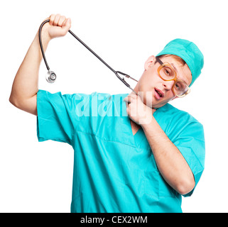 crazy doctor, isolated against white background Stock Photo