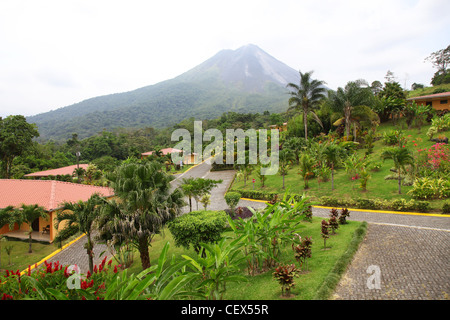 View from the gardens of the Los Lagos Hotel of Arenal Volcano near La Fortuna, Costa Rica, Central America Stock Photo