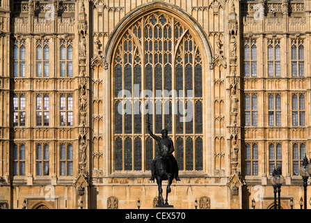 The statue of Richard the Lionheart in front of the Palace of Westminster.