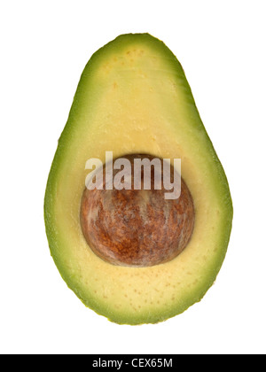 Fresh Natural Healthy Ripe Green Avocado Pear Cut In Half Isolated Against A White Background With No People And A Clipping Path Stock Photo