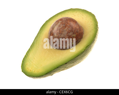 Fresh Natural Healthy Ripe Green Avocado Pear Cut In Half Isolated Against A White Background With No People And A Clipping Path Stock Photo