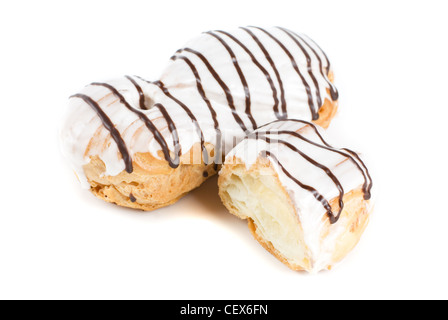 Cream eclairs isolated on a white background Stock Photo