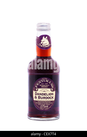 A bottle of Fentimans traditional Dandelion and Burdock drink on a white background Stock Photo