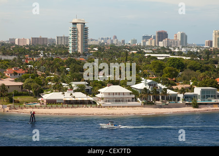 Boat Sails in Intracoastal Coastline of Ft. Lauderdale, Florida Stock Photo