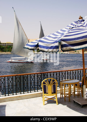 feluccas on the river nile at Aswan Stock Photo