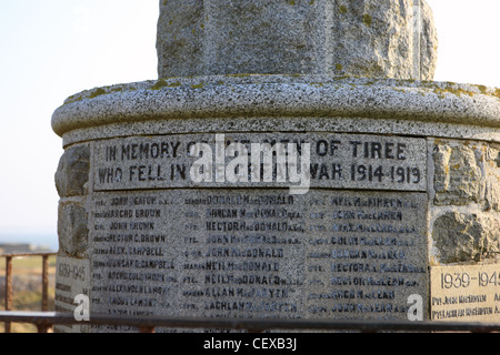War memorial on the Isle of Tiree 'In memory of the men of Tiree who fell in the great war 1914-1919'