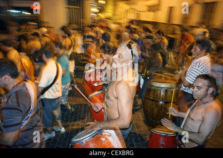 Night Street Dancing with drummers,, San Telmo, Buenos Aires, Argentina Stock Photo