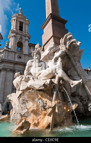 Bernini's Fontana dei Quattro Fiumi in the centre of Pizza Navona, Rome Stock Photo