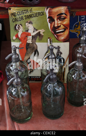 Soda Water bottles at Antique market, Plaza Dorrego, San Telmo, Buenos Aires, Argentina Stock Photo