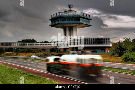 M6 Motorway, Lancaster Moto Services iconic Tower, Lancashire, England, UK Stock Photo