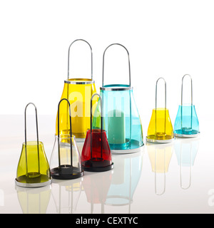 A still life shot of several glass candle lanterns Stock Photo