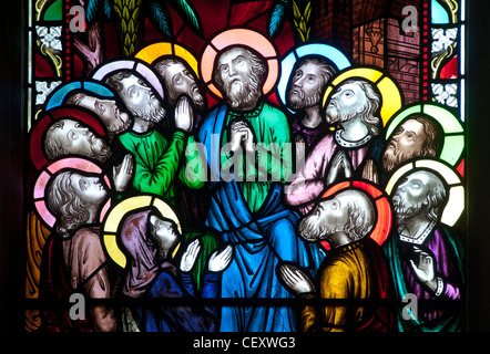 Apostles stained glass, St. James Church, Harvington, Worcestershire, England, UK Stock Photo