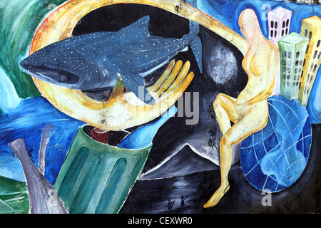 Mural of a whale shark. Donsol, Sorsogon, Luzon, Albay, Bicol, Philippines, South-East Asia, Asia Stock Photo