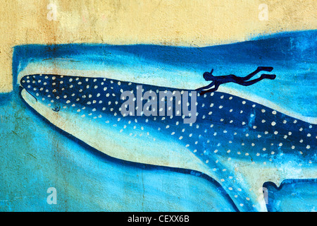 Mural of a whale shark. Donsol, Sorsogon, Luzon, Albay, Bicol, Philippines, South-East Asia, Asia Stock Photo