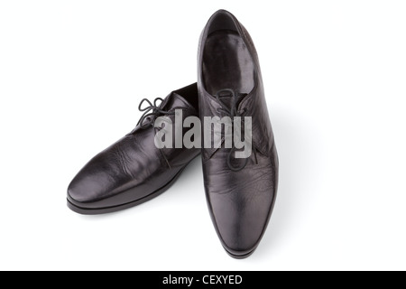 Black leather man's shoes on a white background Stock Photo - Alamy