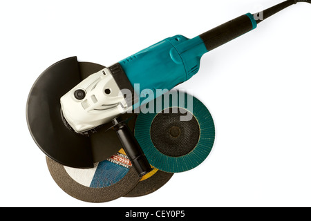 The grinding car and abrasive disks isolated on a white background Stock Photo
