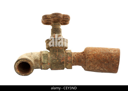 Old rusty iron tap isolated on white Stock Photo