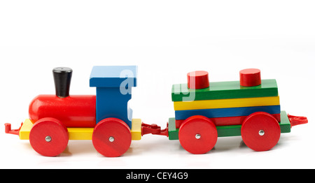 Wooden train, a toy, isolated on white Stock Photo