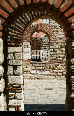 Grecian arches from the ruins of an old orthodox church in Nessebar Stock Photo
