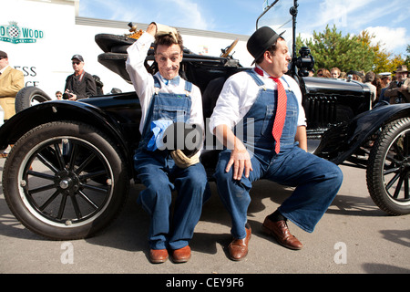 Laurel and Hardy looka likes perform for a crowd at Goodwood revival Stock Photo