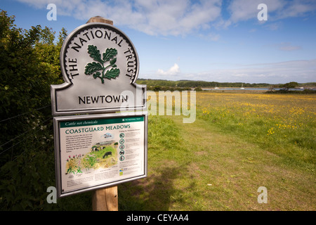 UK, England, Isle of Wight, Newtown harbour, National Trust Coastguard Meadows information sign Stock Photo